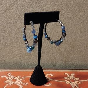 Blue Beaded Hoop Earrings